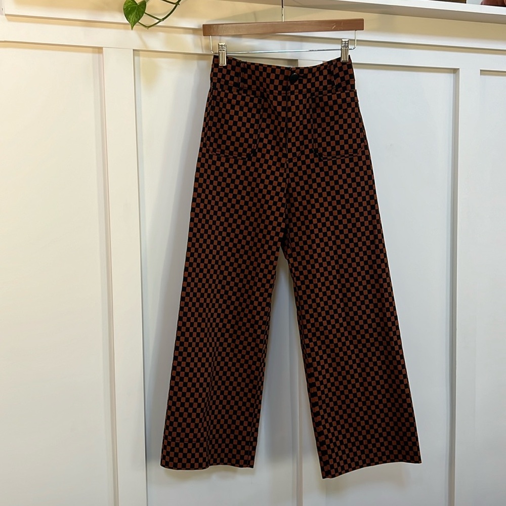 Anthropologie Collette Cropped Wide Leg Checkered Pants by Maeve